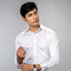 this shirt is crafted from satin-finish Giza Cotton, and adorned with Trochus shell buttons.