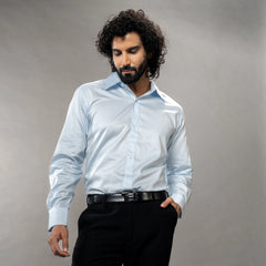 pure Giza Cotton shirt featuring a spread collar and round cuffs — polished, low angle