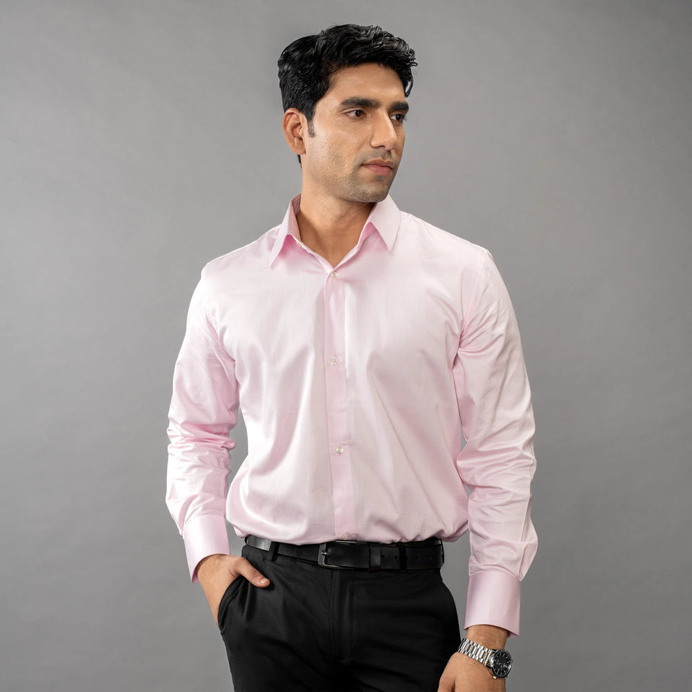 A pure Giza Cotton shirt featuring a spread collar and round cuffs — polished..