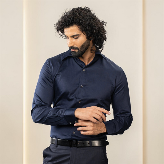 The Curved Royale – Maritime Blue Luxury Shirt for Men