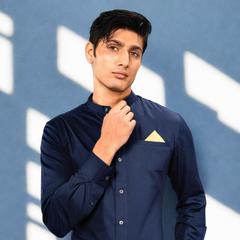 The Mandarin Luxe – Maritime Blue Luxury Shirt for Men