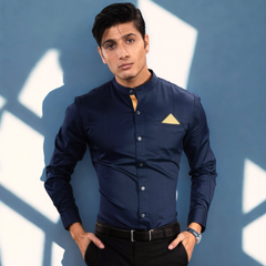The Mandarin Luxe – Maritime Blue Luxury Shirt for Men