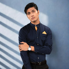 The Mandarin Luxe – Maritime Blue Luxury Shirt for Men
