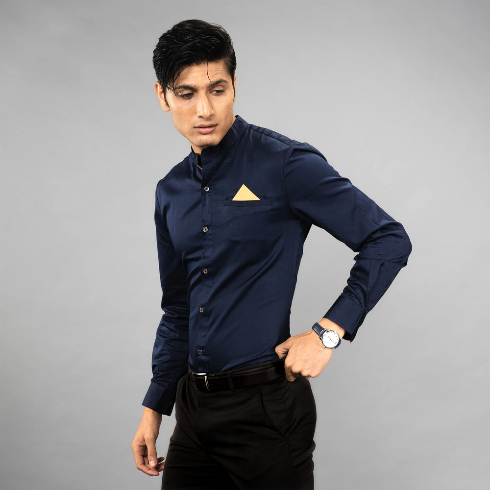 Man wearing a  premium brand appril navy blue shirt 