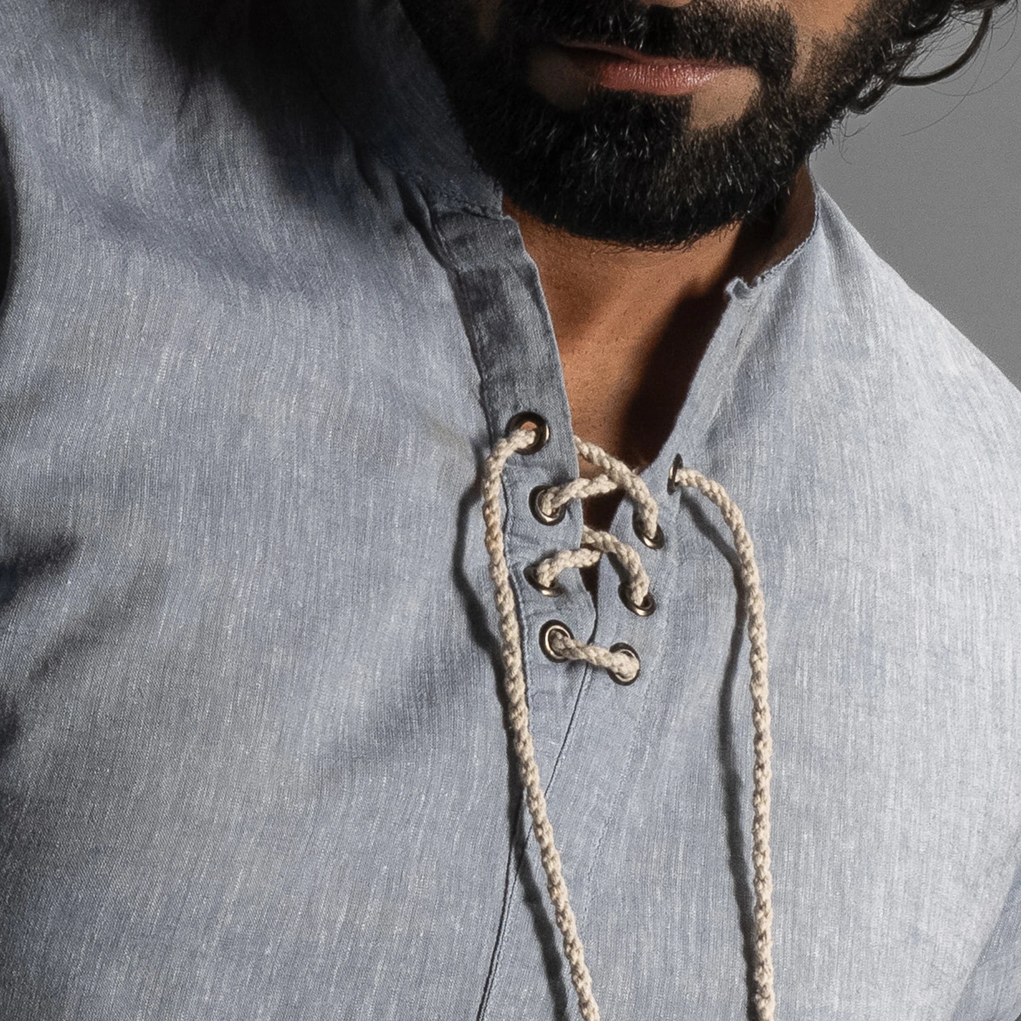 clode up shot of lace‑up linen shirt 