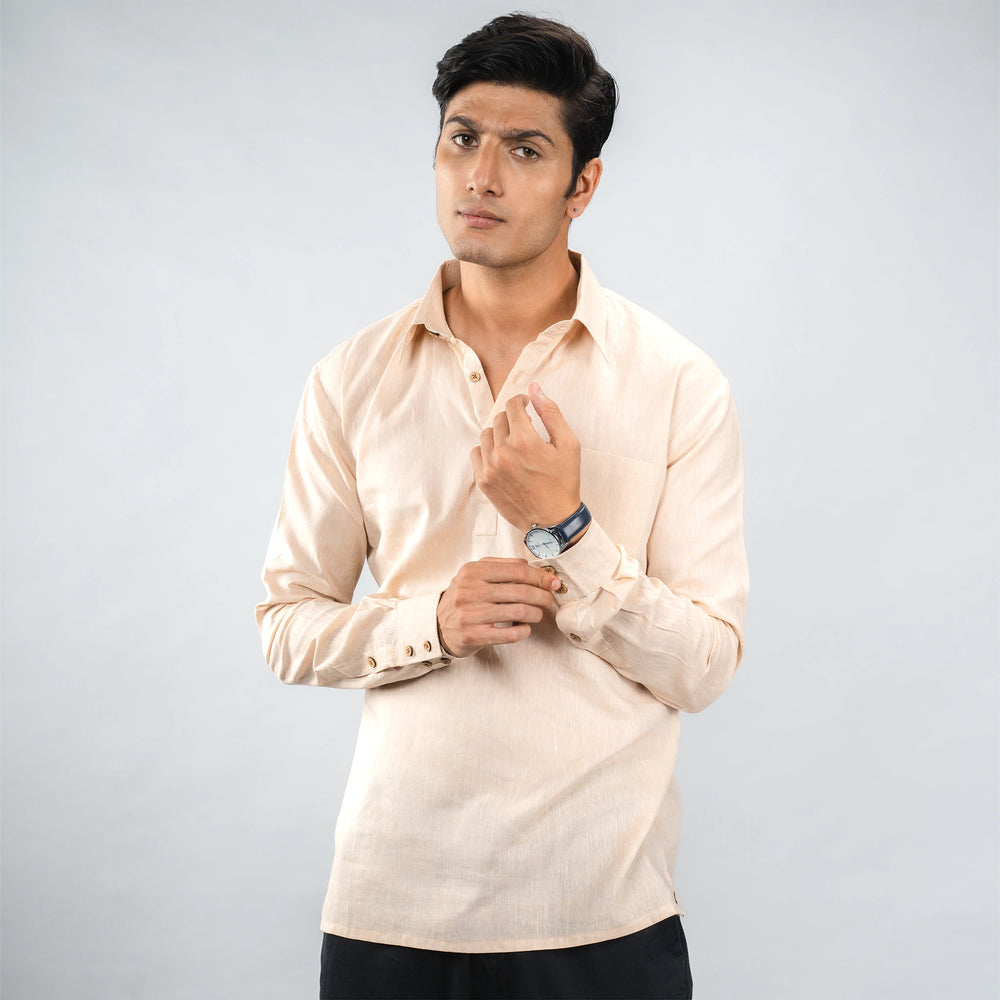 casual‑luxury linen half‑placket shirt 