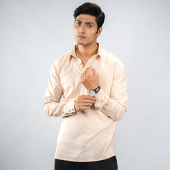 casual‑luxury linen half‑placket shirt 