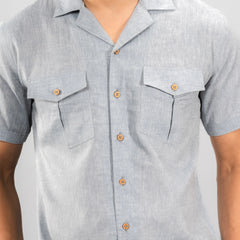 shirt with dual chest pockets natural coconut shell buttons 