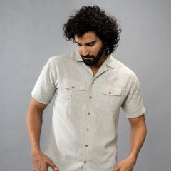 Man wearing a premium linen camp‑collar shirt  short-sleeve shirt 
