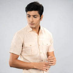 Man wearing a premium linen camp‑collar shirt