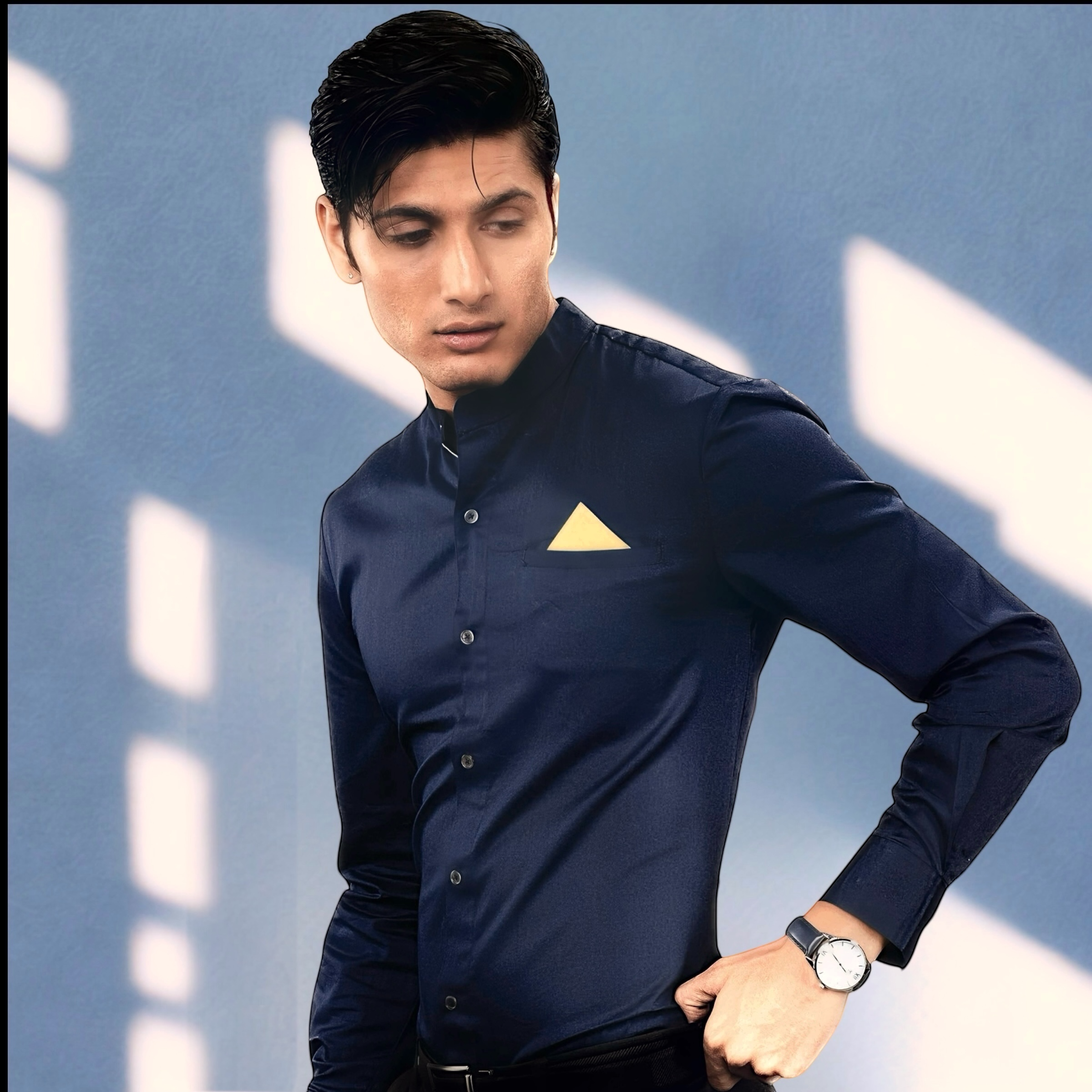 The Mandarin Luxe – Maritime Blue Luxury Shirt for Men