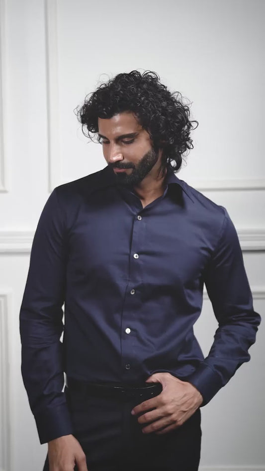 The Curved Royale – Maritime Blue Luxury Shirt for Men