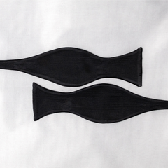 Two black satin  bow tie open pieces on a white background